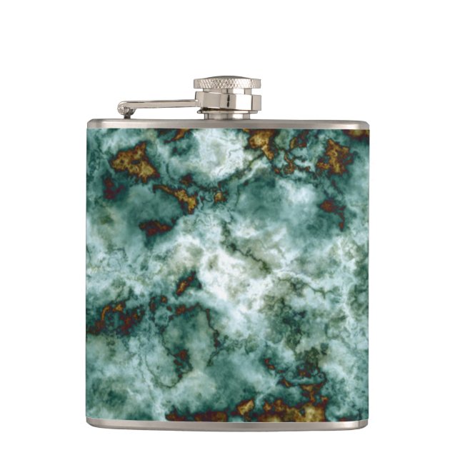 Green Marble Texture With Veins Hip Flask (Front)