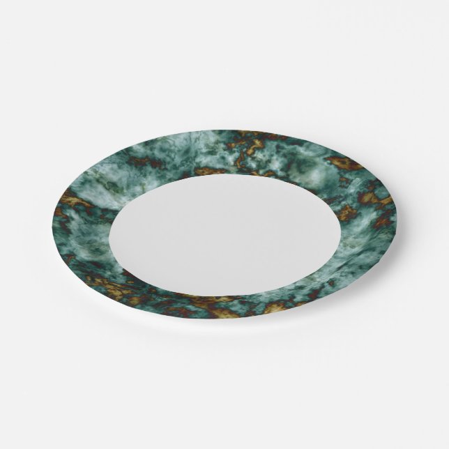 Green Marble Texture With Veins Paper Plate (Angled)