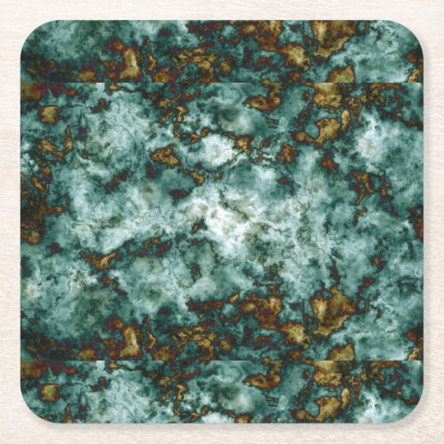 Green Marble Texture With Veins Square Paper Coaster (Front)