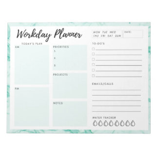 Green Marble Workday Planner Notepad