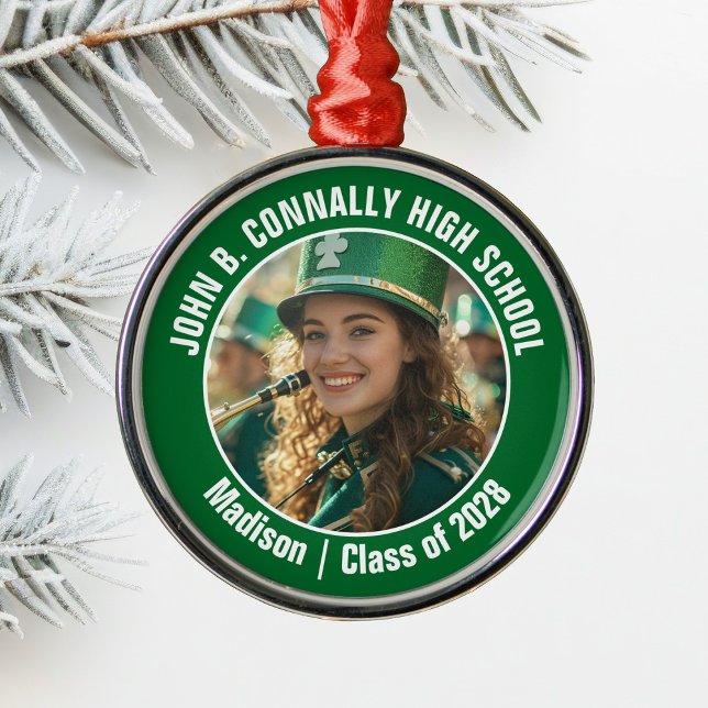 Green Marching Band Photo High School Christmas Metal Ornament (Creator Uploaded)