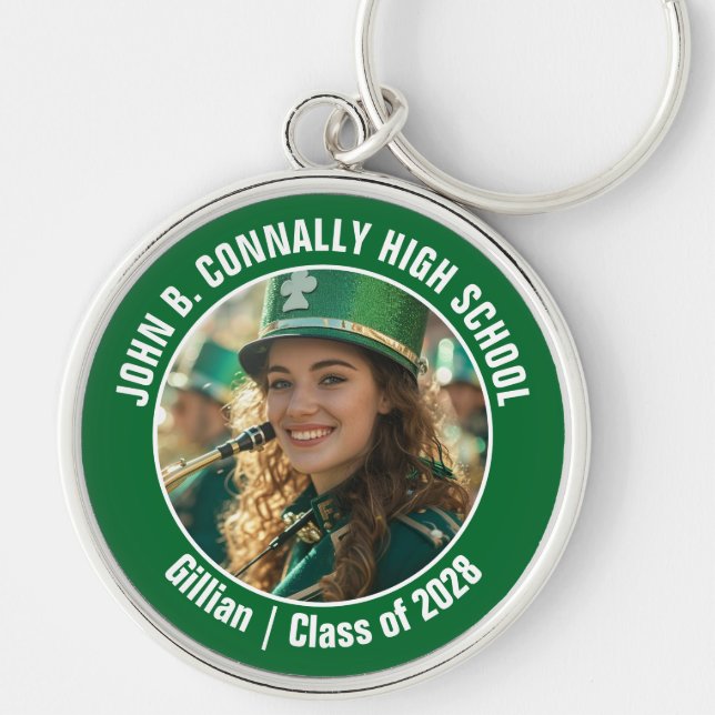 Green Marching Band Photo High School Spirit Key Ring (Front)