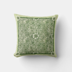 Green Marigolds floral William Morris Cotton Cushion