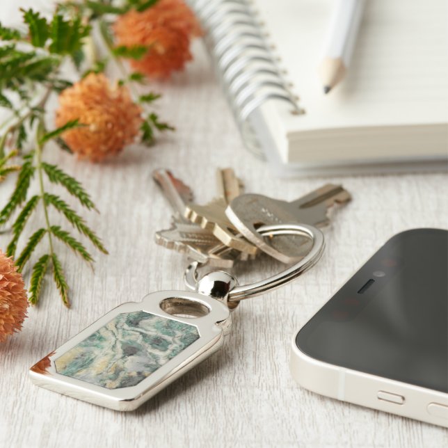 Green Mariposite Mineral Stone Pattern Key Ring (Side)