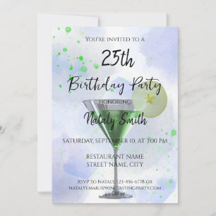 Green martini cocktail on white invitation