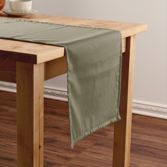 Green Martini Olive Solid Colour Print, Neutral Short Table Runner (In Situ)