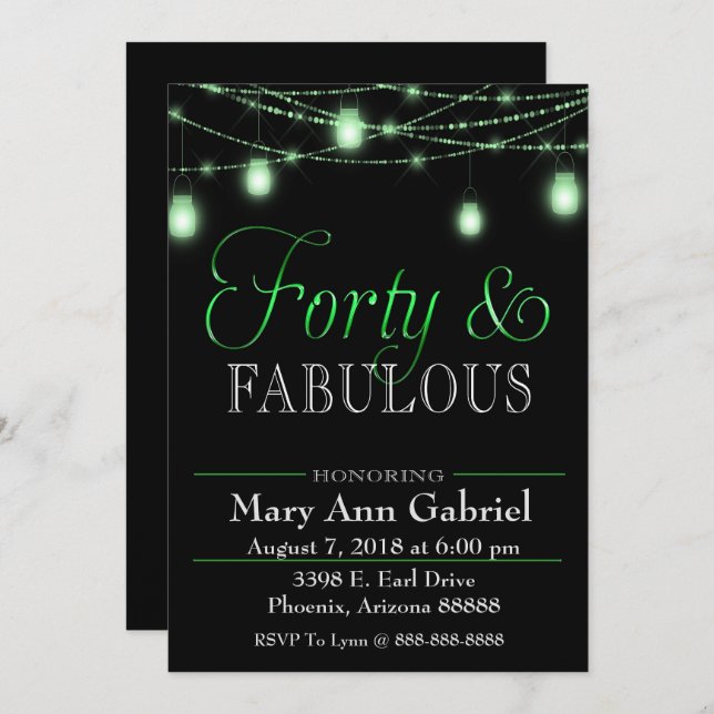 Green Mason Jars 40th Birthday Party Invite (Front/Back)