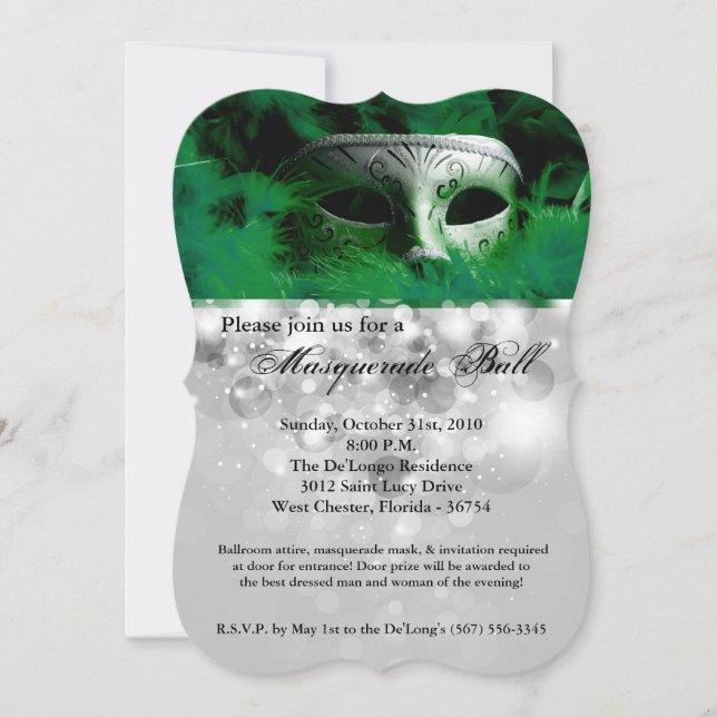 Green Masquerade Ball Mask Costume Halloween Part Invitation (Front)