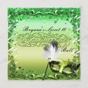 Green Masquerade Mask Elegant Ball Party Invitation