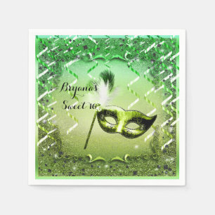 Green Masquerade Mask Elegant Ball Party Napkin