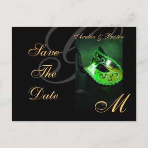 Green Masquerade Mask Save The Date Postcard