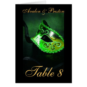 Green Masqurade Mask Table Number Card