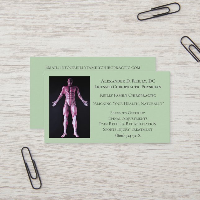 Green Massage Therapy Chiropractic Doctor Business Card (Front/Back In Situ)