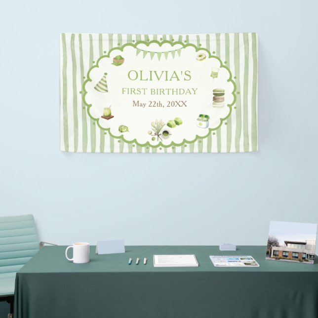 Green Matcha Stripes Birthday Banner (Tradeshow)