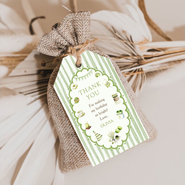Green Matcha Stripes Birthday Gift Tags (Creator Uploaded)