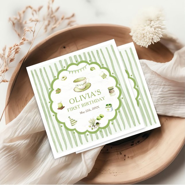 Green Matcha Stripes Birthday Napkin (Creator Uploaded)