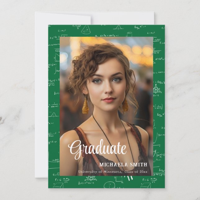 Green Math College Script Photo Graduation Announcement (Front)