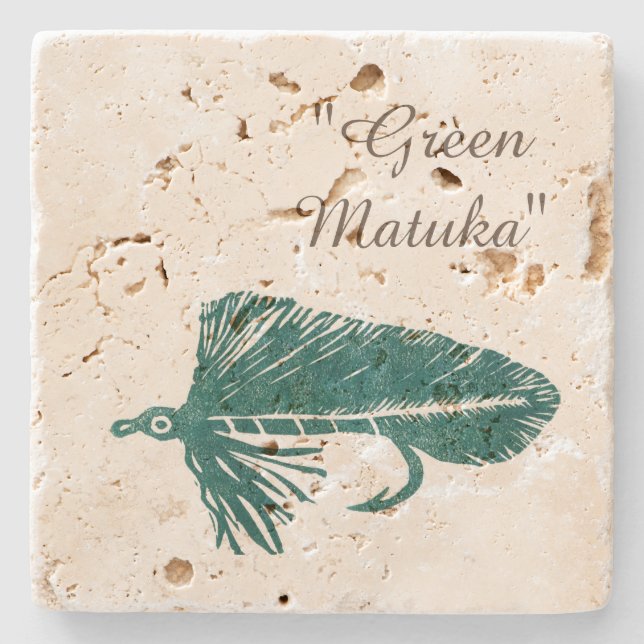 Green Matuka fly tying & fly fishing streamer Stone Coaster (Front)