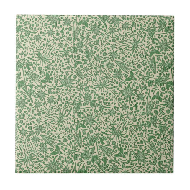 Green Meadow with Tiny Bees and Bugs Seamless Ceramic Tile (Front)