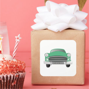 Green Mean Retro Car Boy's Birthday Square Sticker