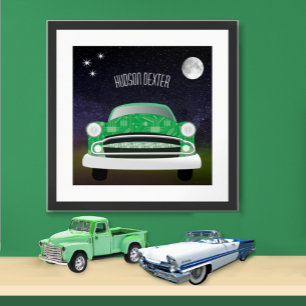 Green Mean Retro Car Boy's Room Poster