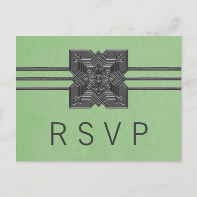 Green Medallion Border RSVP Postcard (Front)