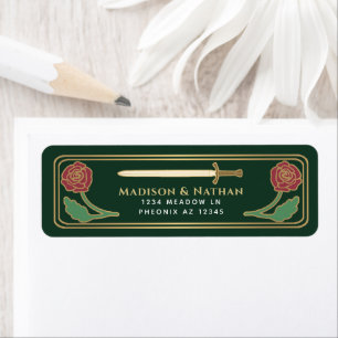Green Mediaeval Fantasy Gold Sword Wedding Label Return Address Label