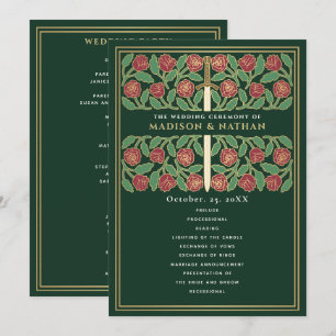 Green Mediaeval Gold Floral Sword Royal Wedding Program