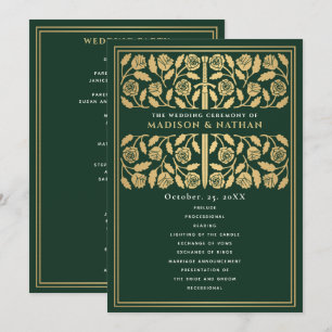 Green Mediaeval Gold Sword Royal Wedding Program