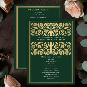 Green Mediaeval Gold Sword Royal Wedding Program