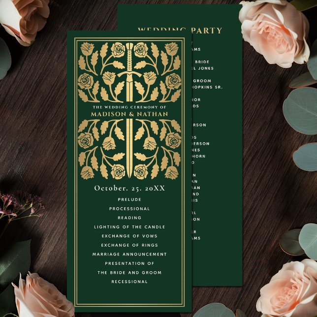 Green Mediaeval Gold Sword Royal Wedding Program (Creator Uploaded)