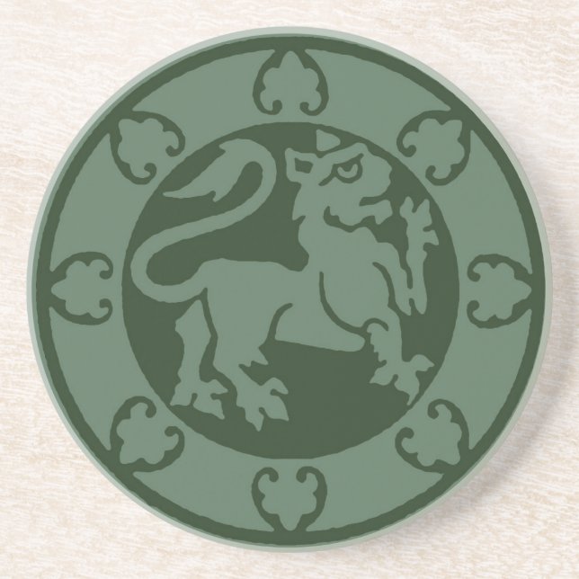 Green Mediaeval Lion Sandstone Coaster (Front)