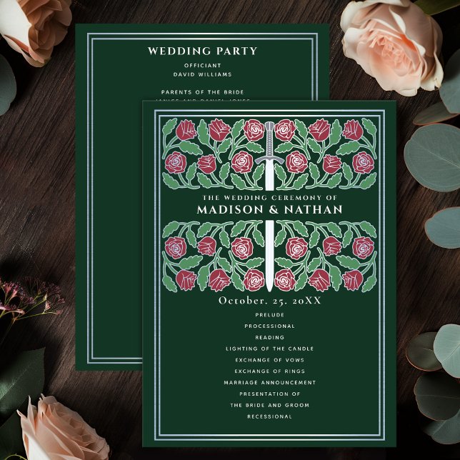 Green Mediaeval Silver Floral Sword Royal Wedding Program (Creator Uploaded)