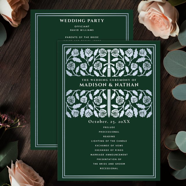 Green Mediaeval Silver Sword Royal Wedding Program (Creator Uploaded)
