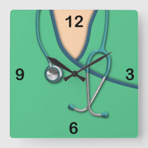 Green Medical Scrubs Square Wall Clock