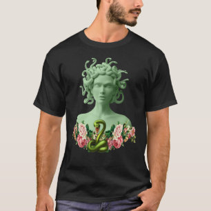 Green Medusa Gorgon Greek Mythology Pink Floral  T-Shirt