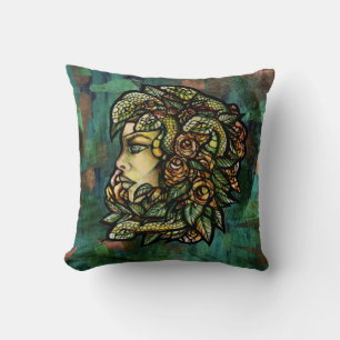 Green Medusa Snakes Rose Gorgon                    Cushion