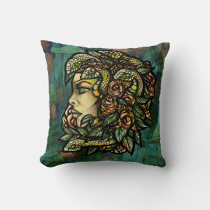 Green Medusa Snakes Rose Gorgon                    Cushion