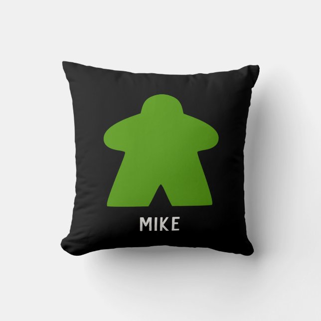 Green Meeple Pillow | Custom Text | One/Pattern (Front)