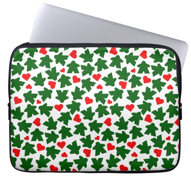 Green Meeple with Red Heart Laptop Sleeve (Front)