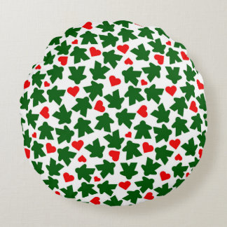 Green Meeple with Red Heart Round Cushion
