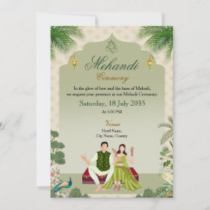 Green Mehndi Ceremony Invitation 