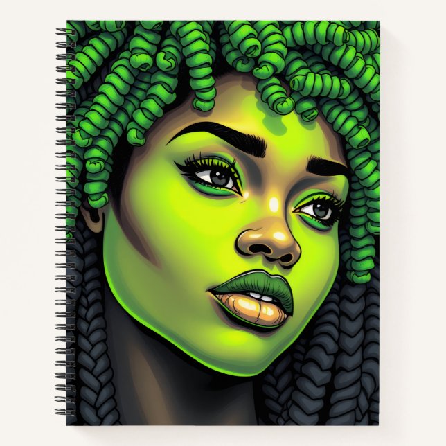 Green melanin sista black woman brown skin girls notebook (Front)