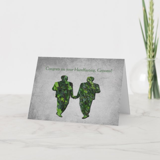 Green Men Ivy & Silver Gay Handfasting Blessings Card (Front)