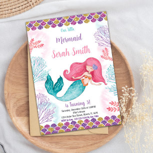 Green Mermaid Birthday Invitation