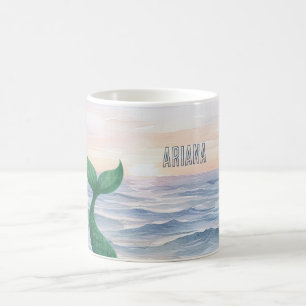 Green Mermaid Tail Ocean Sunset Coffee Mug
