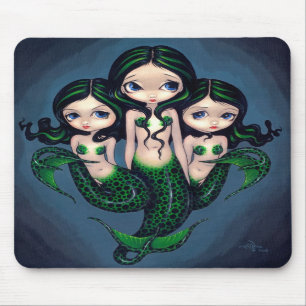 "Green Mermaid Triplets" Mousepad