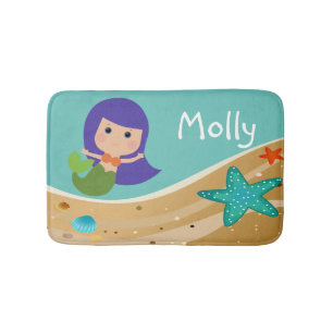 Green Mermaid with Purple Hair Personalise Bath Mat