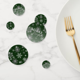 Green Merry and Bright Snowflakes Christmas Confetti