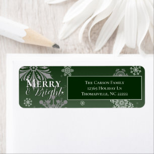 Green Merry and Bright Snowflakes Christmas Return Address Label